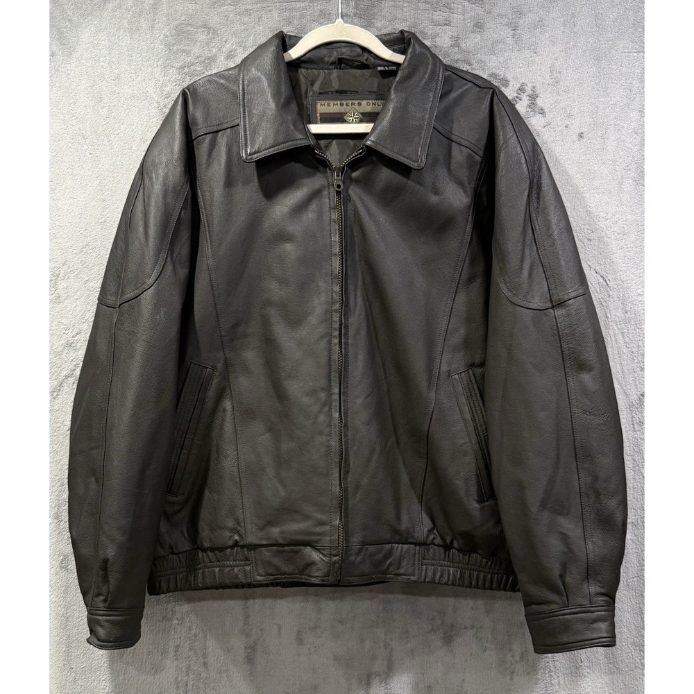 Vintage Members Only Jacket Mens Size XL Brown 100% Genuine Leather